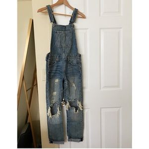 Lucky Brand distressed overalls
